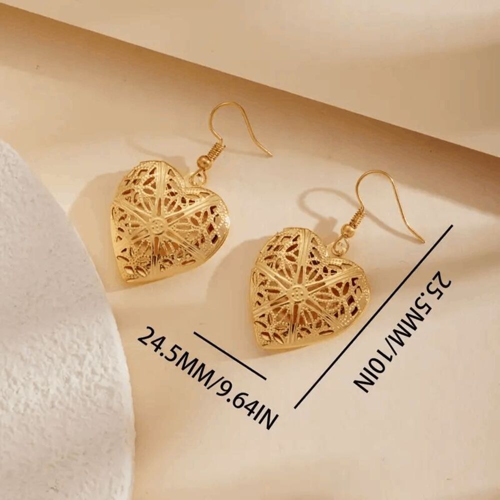 Heart Locket Dangle Earrings - Picture 4 of 6